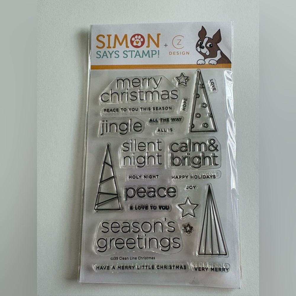 Simon Says Stamp x CZ Design Clean Line Christmas Sentiment Clear Stamp Set EUC